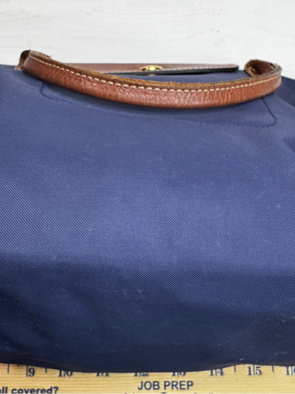 Longchamp Le Pliage Small Navy Nylon Tote Brown Leather Handles Authentic - Picture 12 of 14